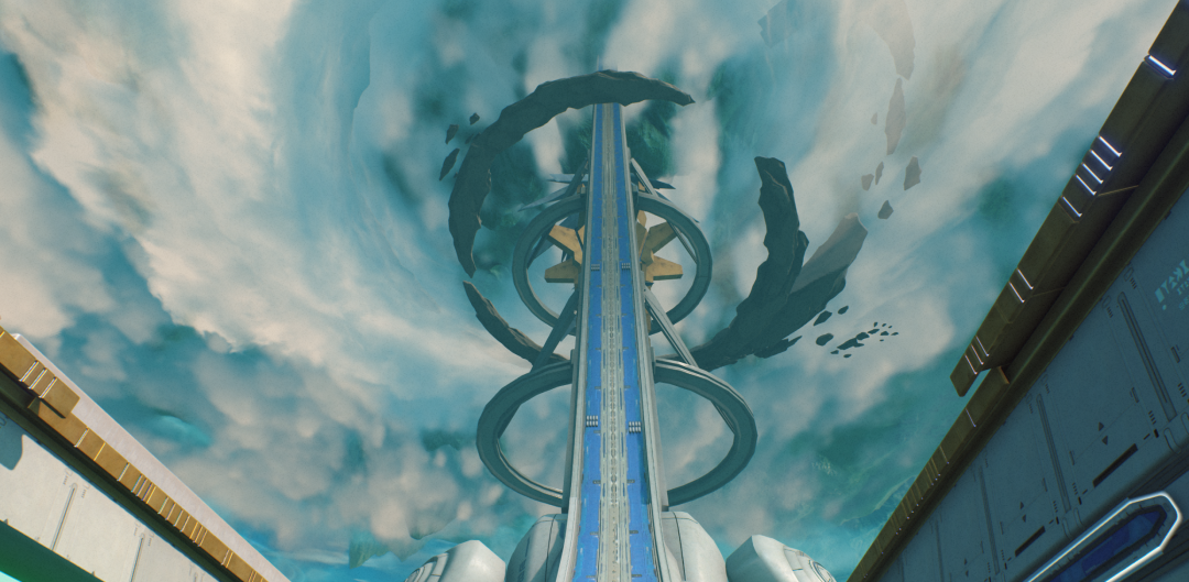 高耸入云的塔状科幻建筑“联运椎骨”