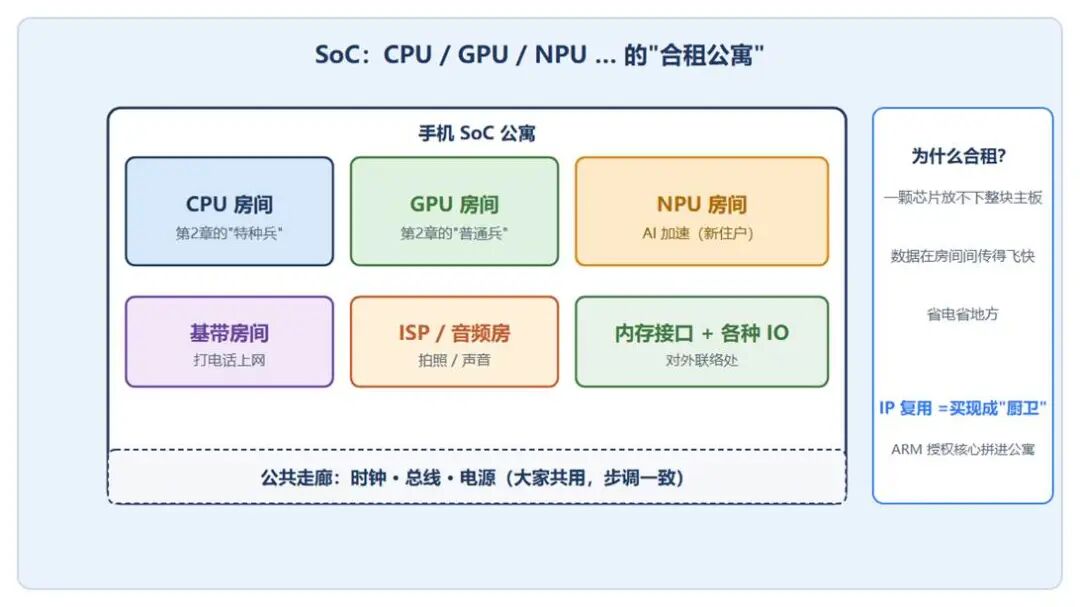 SoC 内部架构合租公寓示意