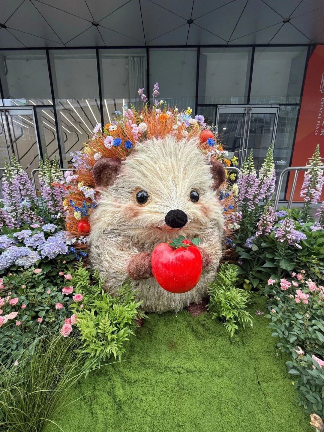 手持红苹果的刺猬花艺装置