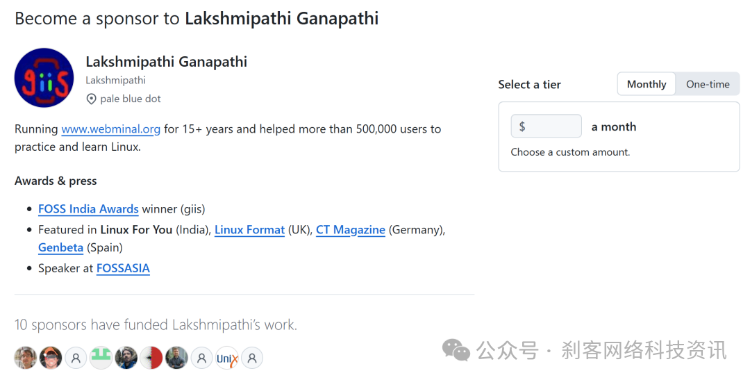 Webminal的GitHub Sponsors赞助页面