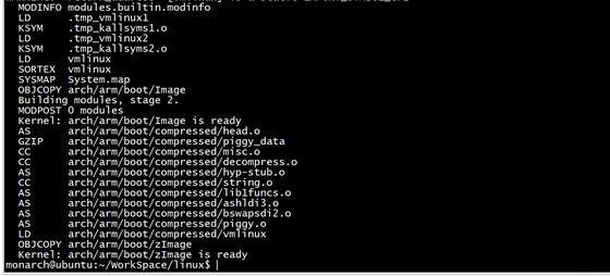 Linux 内核编译完成,输出 arch/arm/boot/zImage is ready