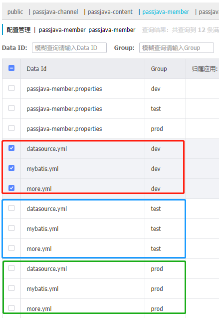 多环境多配置集列表