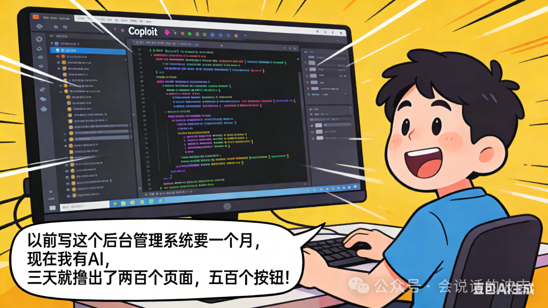 程序员用Copilot快速生成代码的兴奋场景