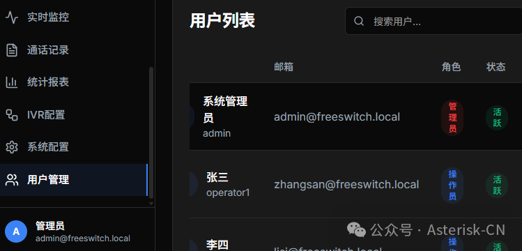 系统用户与角色管理界面