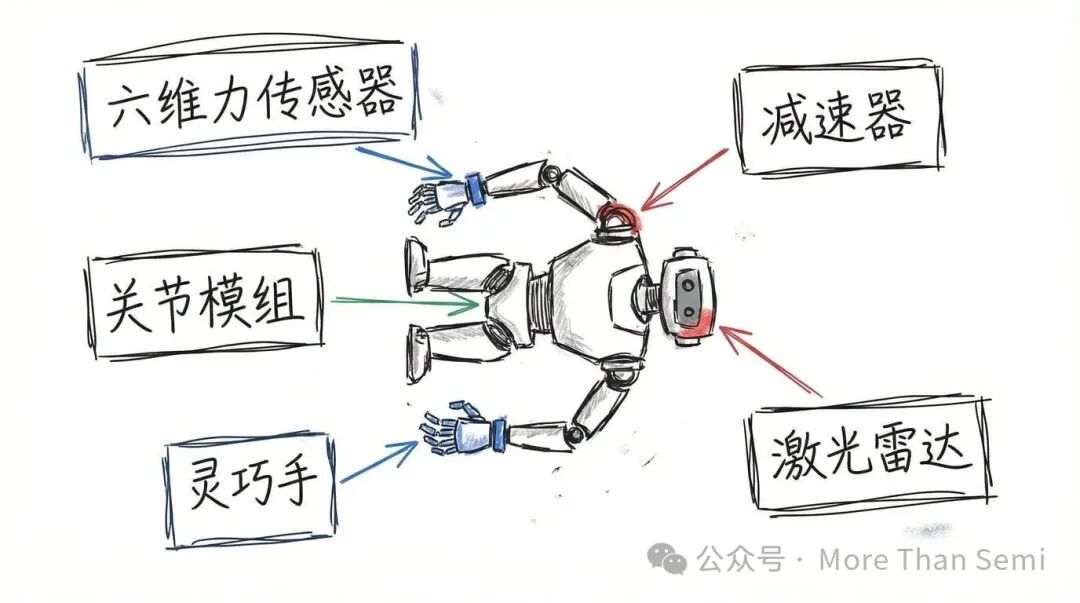 人形机器人核心零部件示意图