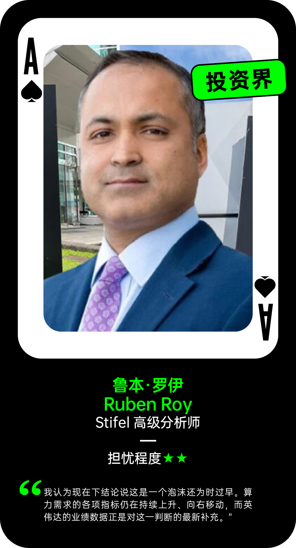 鲁本·罗伊关于AI泡沫的担忧程度观点卡