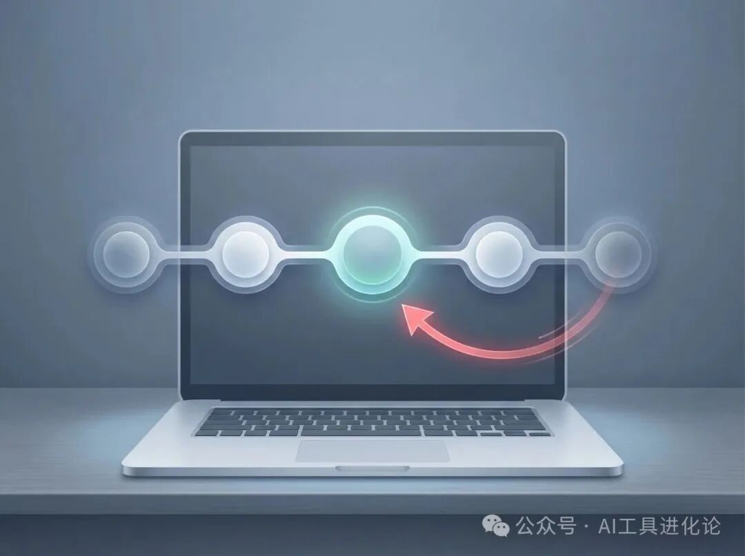 象征代码版本链与数据回溯的笔记本电脑示意图