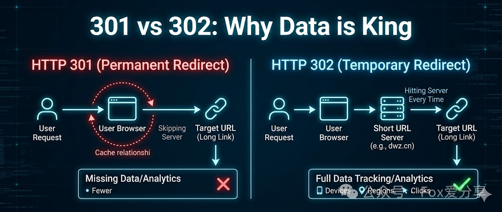 HTTP 301 vs 302 重定向数据统计对比图