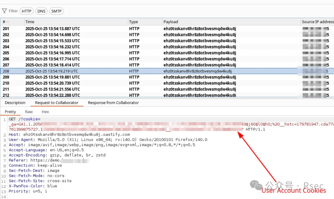 Burp Collaborator收到的请求日志