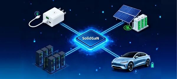 SolidGaN技术在充电、储能、数据中心及电动汽车领域的应用生态示意图