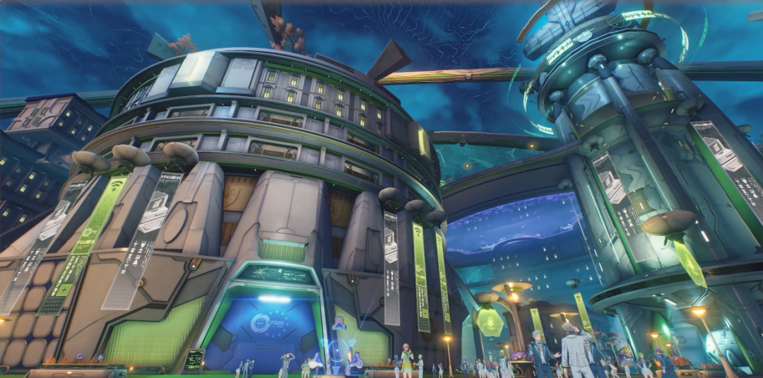 未来城市夜景与人群