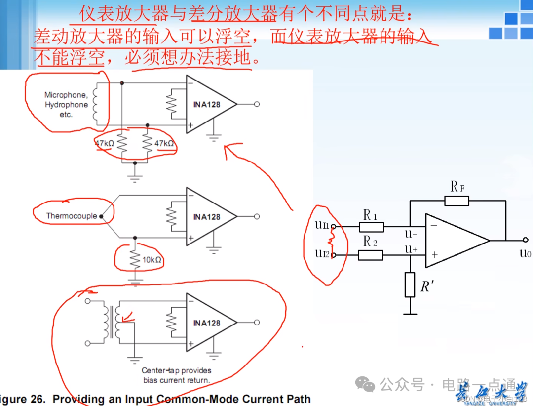 仪表放大器输入浮空处理