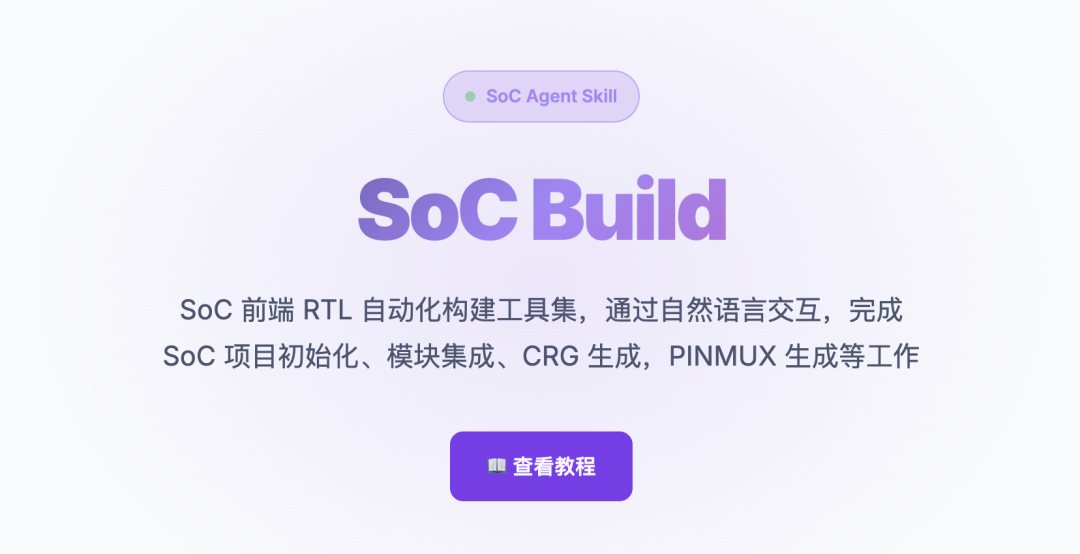 SoC Build 宣传图：SoC 前端 RTL 自动化构建工具集 查看教程