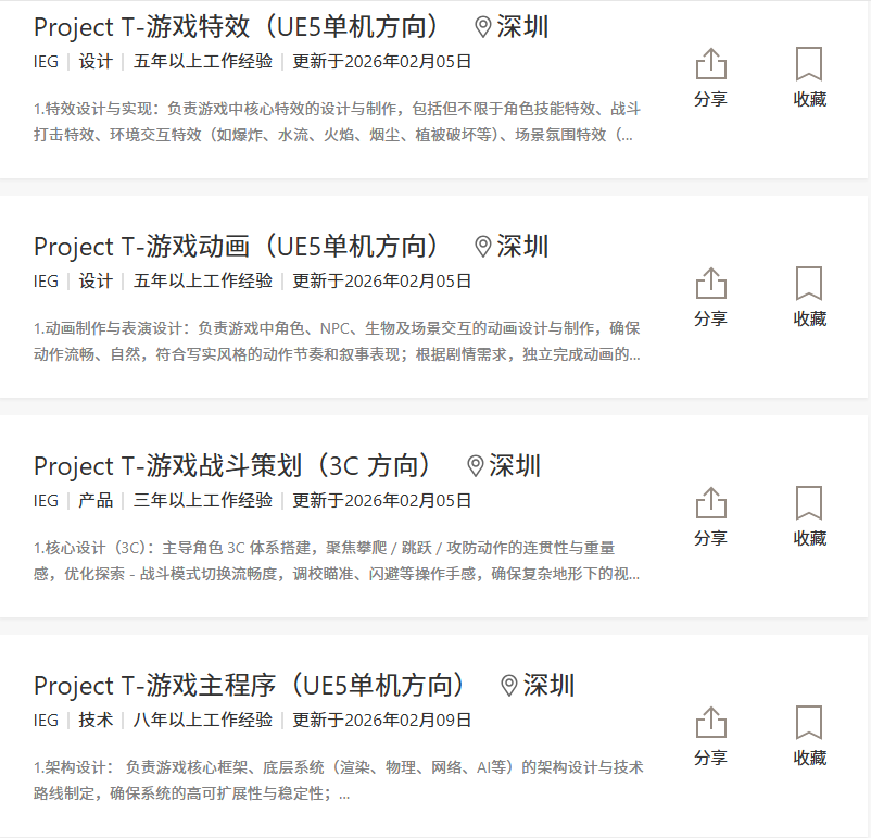 腾讯“Project T”项目部分招聘岗位信息