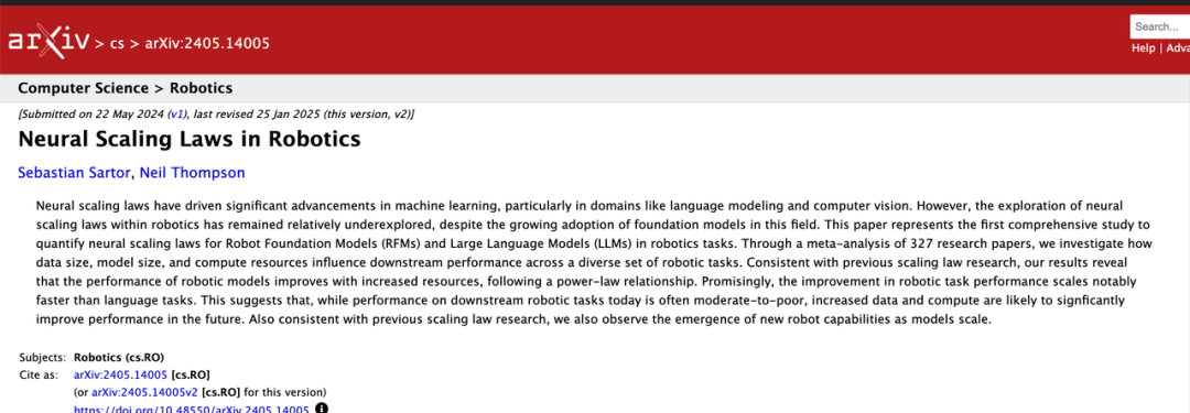 arXiv论文《Neural Scaling Laws in Robotics》截图