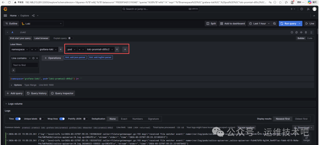 通过命名空间和Pod标签组合查询日志