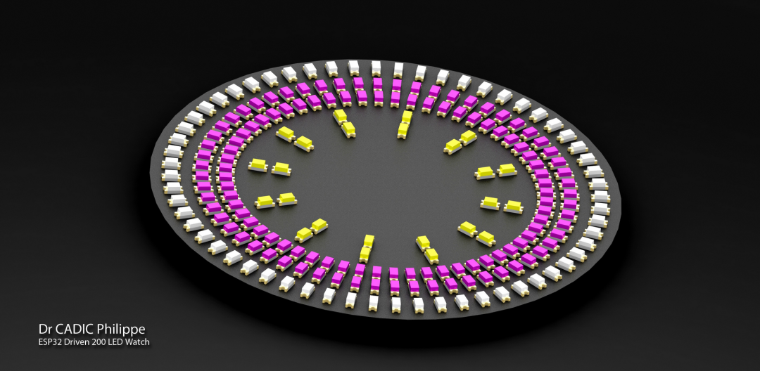 ESP32驱动200 LED手表3D渲染图