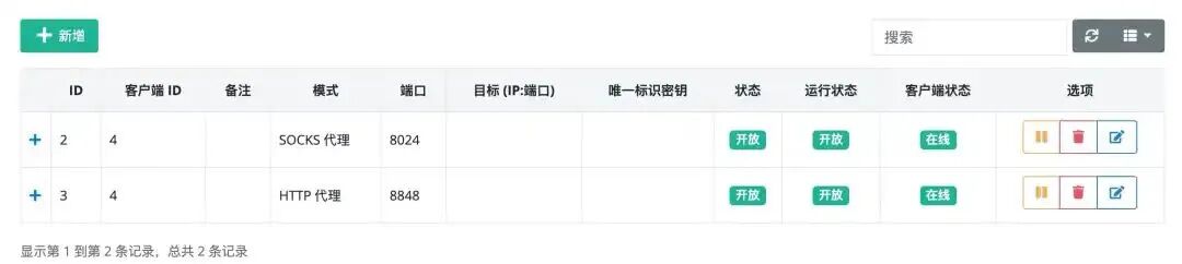 NPS 代理隧道配置列表