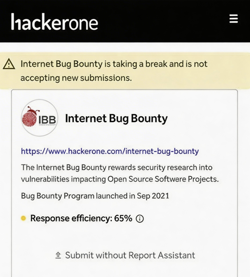 HackerOne IBB项目暂停接收报告页面截图