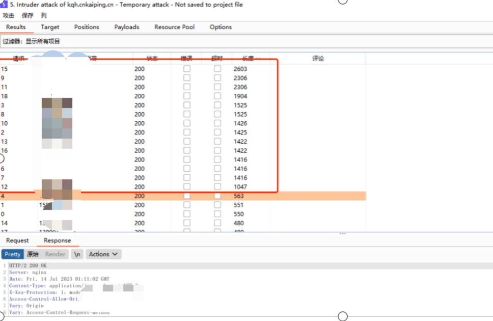 Burp Suite爆破结果与响应包长度对比
