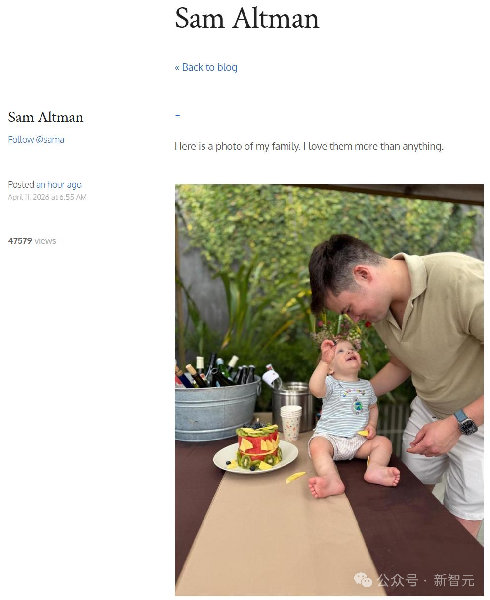 奥特曼在社交媒体上分享的家庭照片