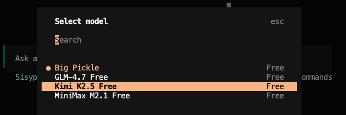 OpenCode模型选择界面