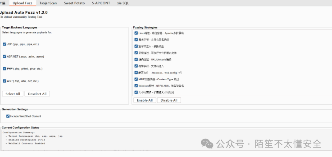 Upload Auto Fuzz 插件配置面板