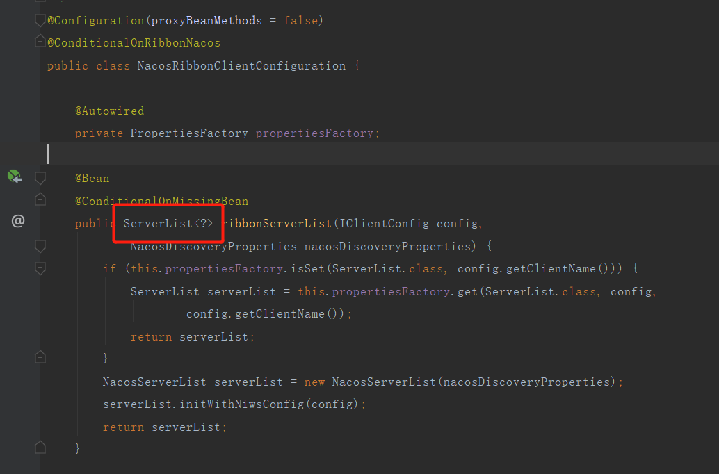 NacosRibbonClientConfiguration配置类，创建NacosServerList Bean