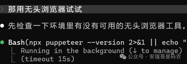 Claude Code 检测环境中无头浏览器工具的界面