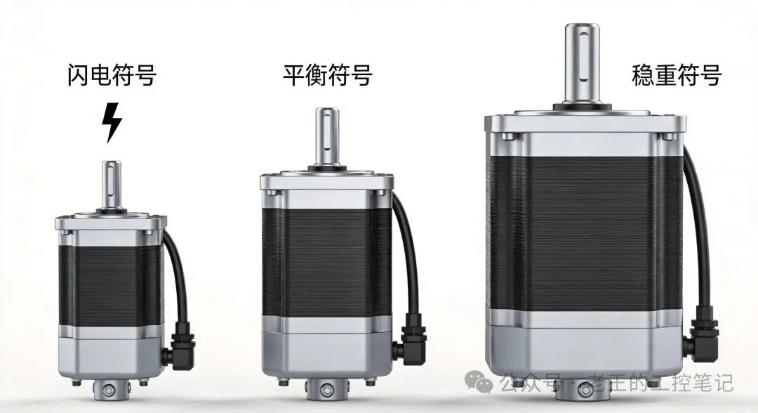 低惯量、中惯量、高惯量电机实物对比图