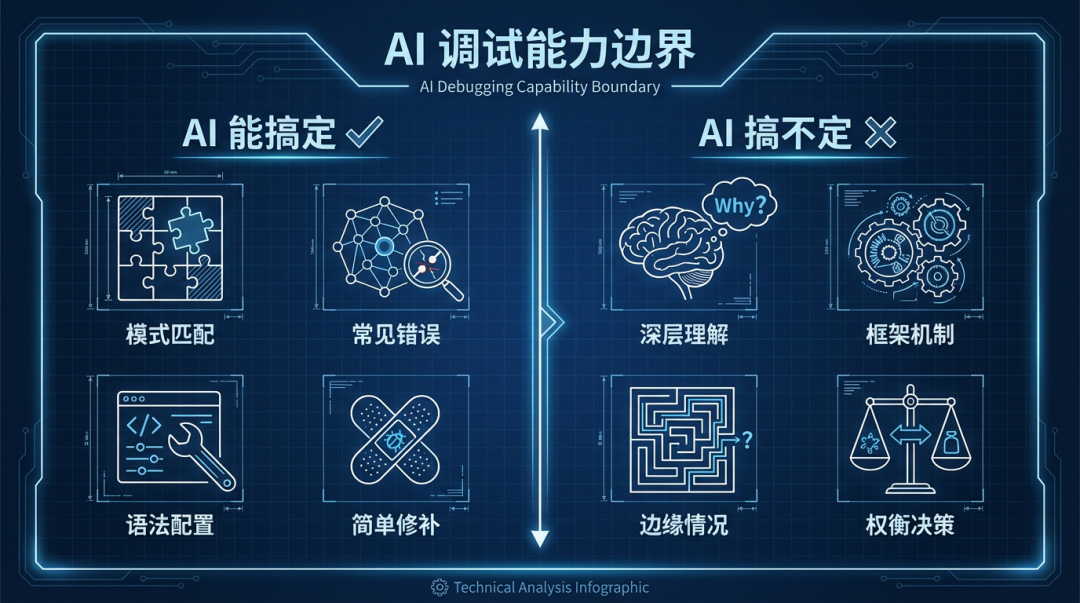 AI能搞定与搞不定的调试场景分析图