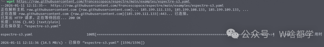 终端使用wget命令从GitHub下载配置文件的截图