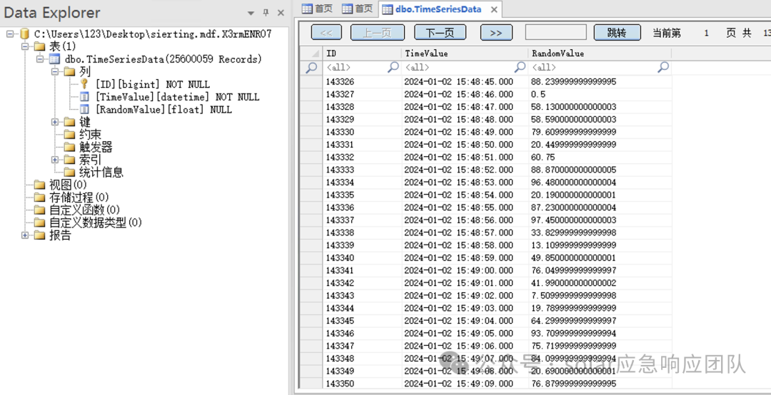 恢复后数据库预览（25600059条记录）
