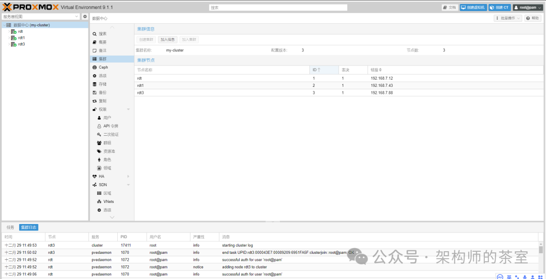 Proxmox VE 集群管理界面
