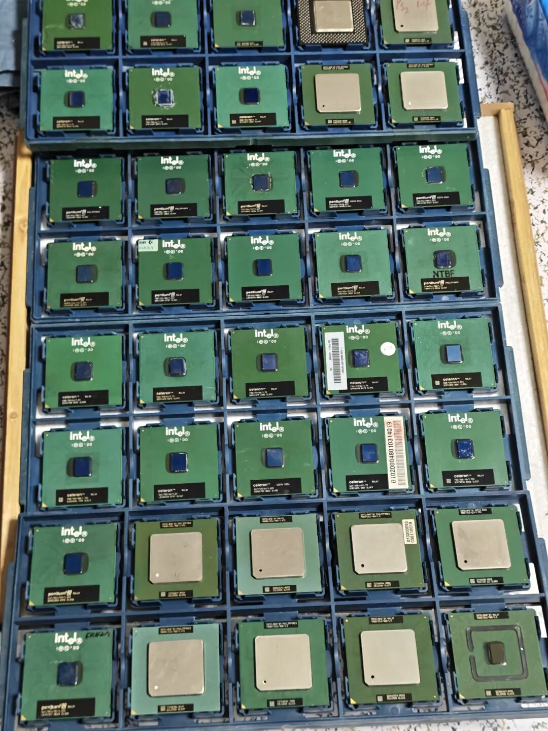 整齐排列在包装盒中的多款Intel CPU