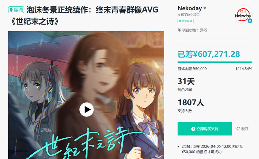 《世纪末之诗》在摩点网的众筹信息页面