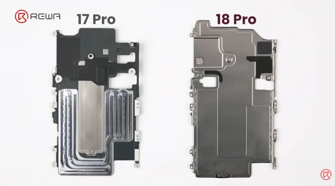 iPhone 17 Pro 与 18 Pro 散热组件对比图