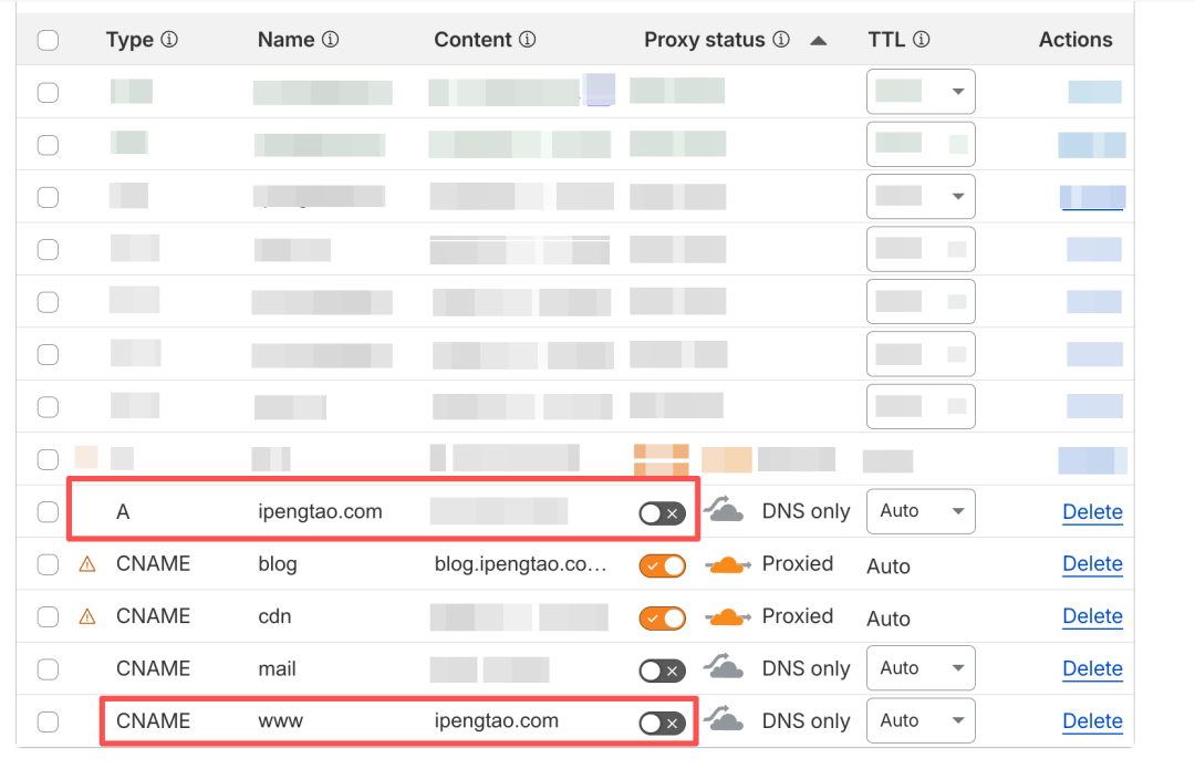 Cloudflare DNS 记录管理界面
