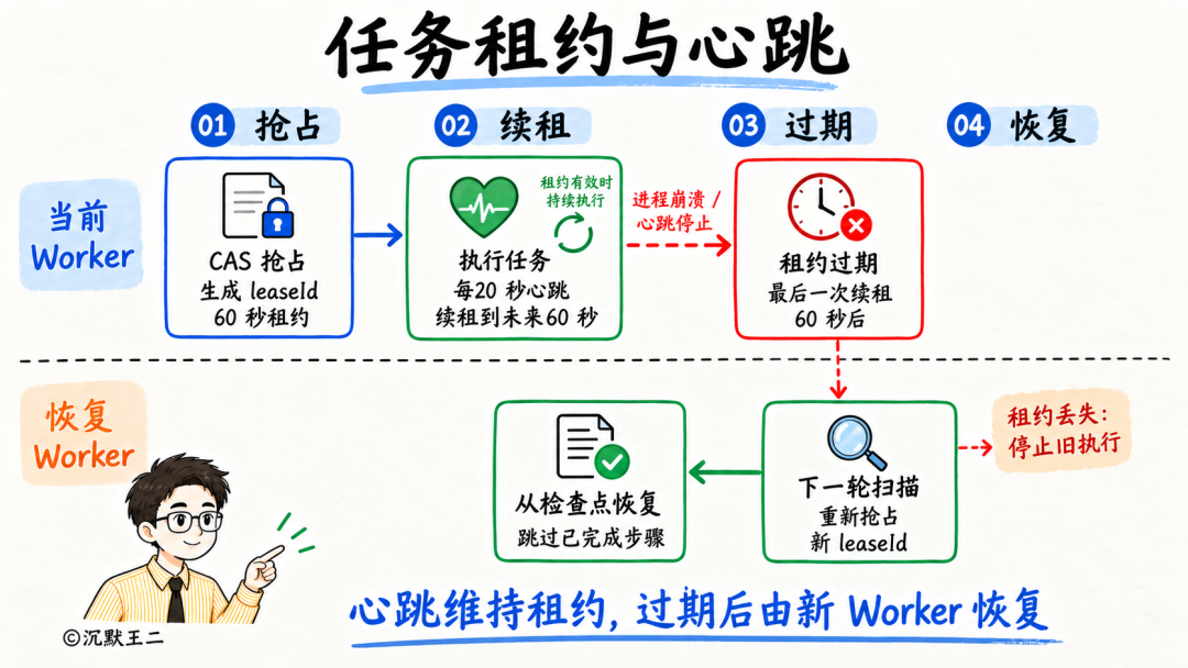 任务租约与心跳机制流程图