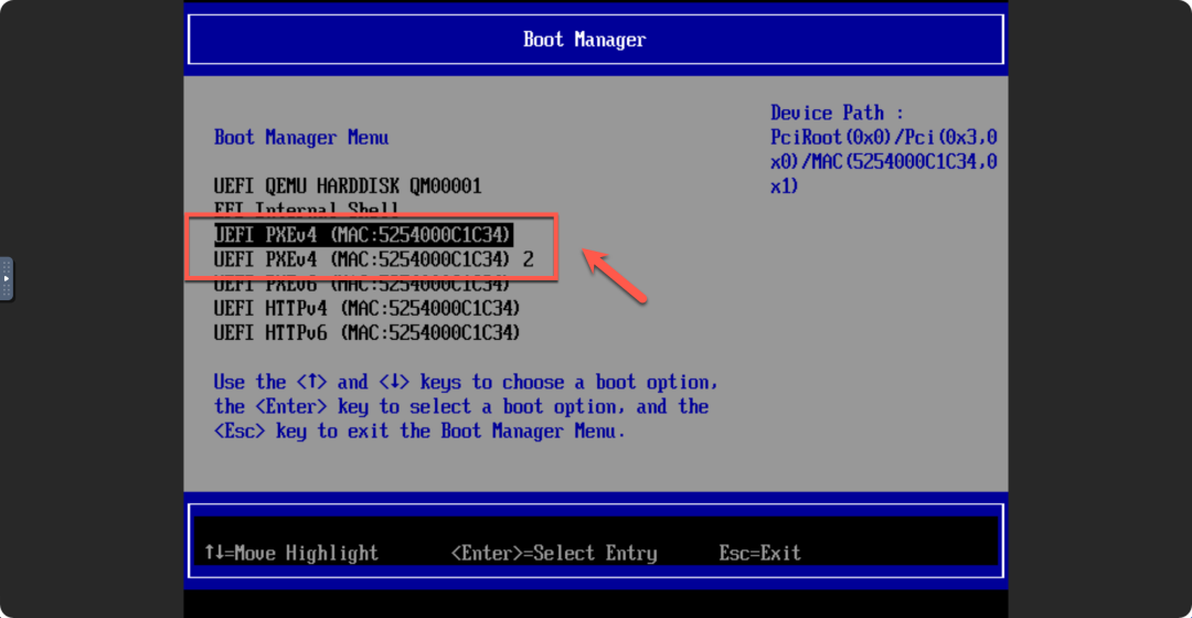 UEFI Boot Manager选择PXE启动项