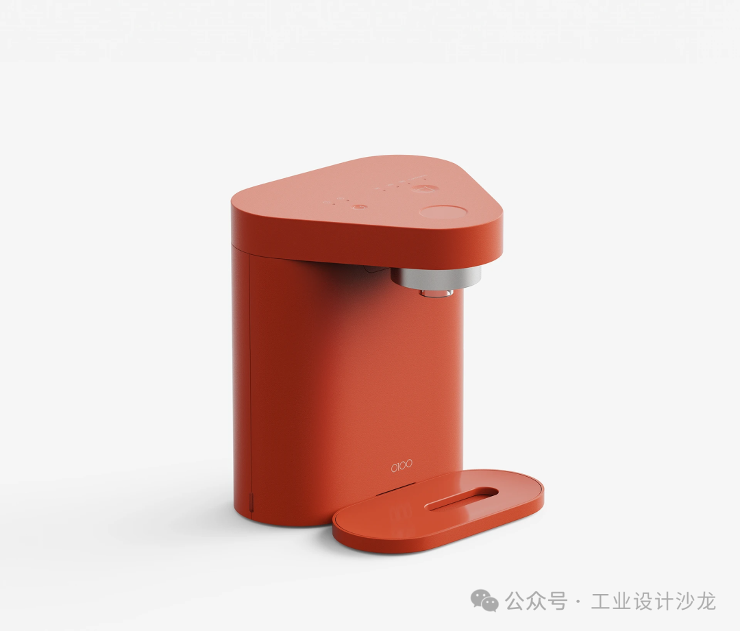 橙红色圆柱形智能饮水机正面图