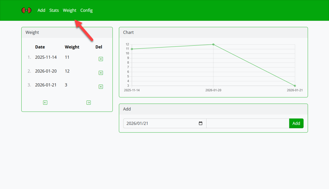 体重记录与变化曲线图页面