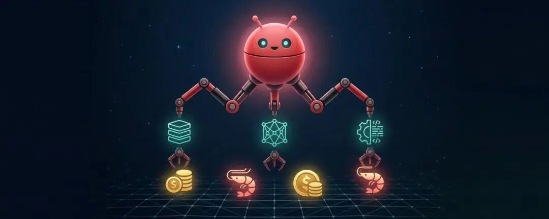 一个多臂机器人控制着各种任务图标