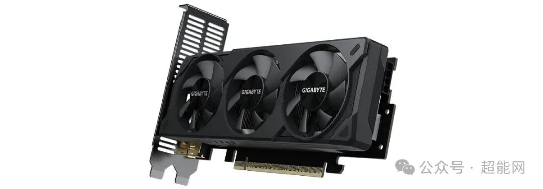 一张黑色三风扇的技嘉显卡侧面图