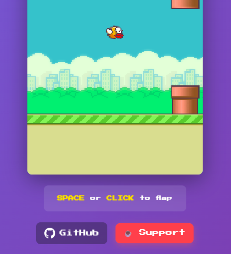 像素卡通小鸟游戏《WebFlappyBird》界面截图