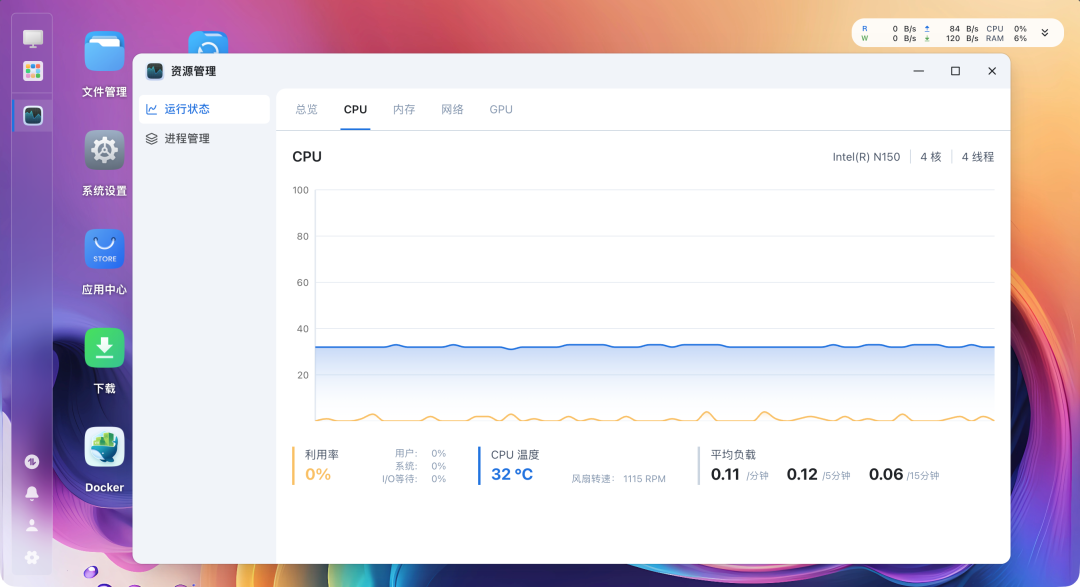 fnOS资源管理器CPU监控
