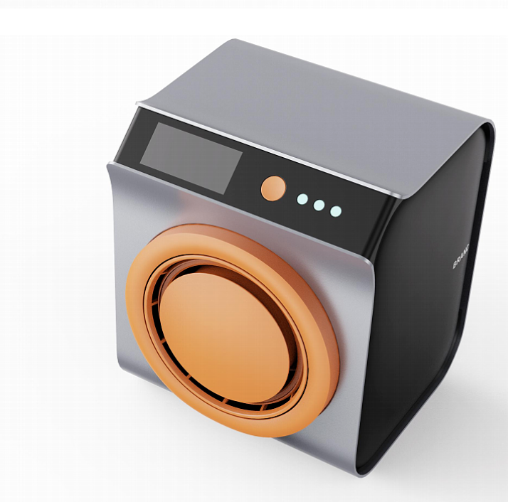 带有橙色通风口和显示屏的现代风格立方体医疗设备