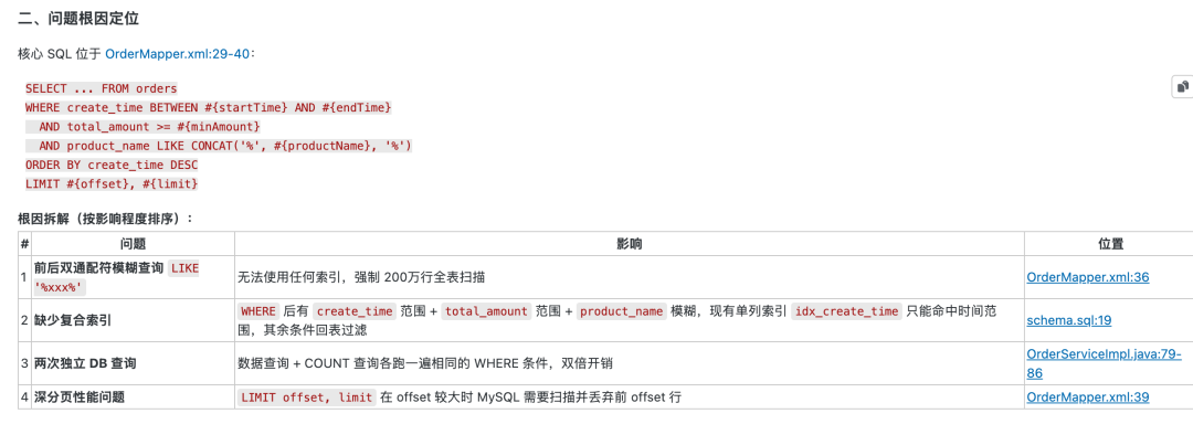 模型分析慢查询根因及优化建议表格