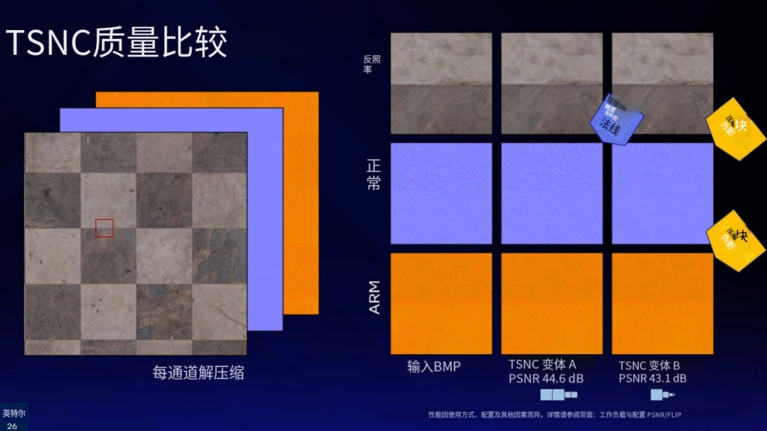 TSNC质量比较图:输入BMP与变体A、变体B的PSNR数值对比